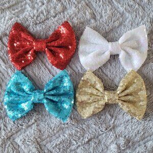 NEW - 12cm Sequin Hair Bows with Alligator Clips - Set of 4